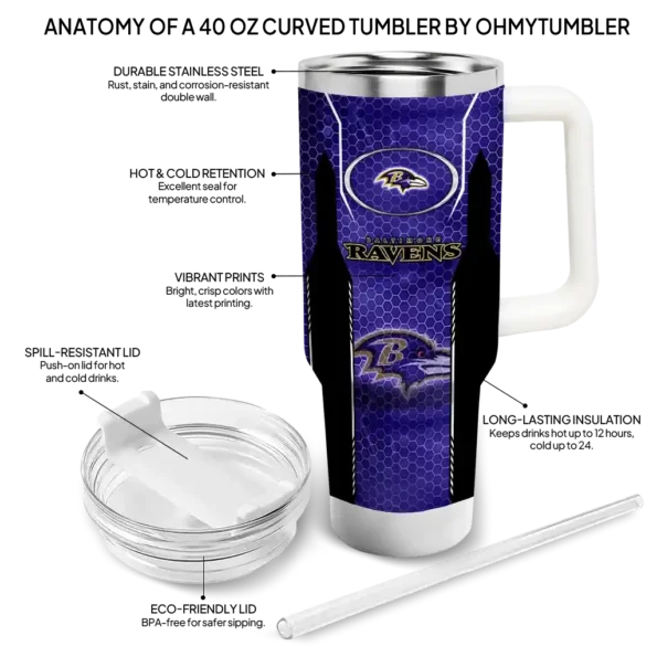 customized baltimore ravens hexagon armor purple curved tumbler new arrival.webp