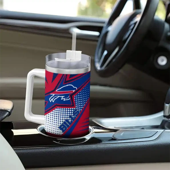 customized buffalo bills arrow burst blue curved tumbler trendy.webp