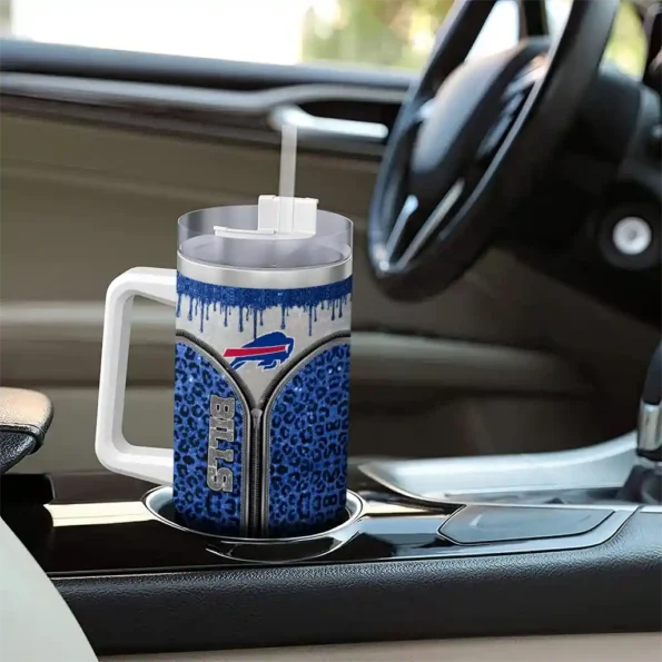 customized buffalo bills leopard zipper blue curved tumbler trendy.webp