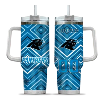 customized carolina panthers bold diamonds blue curved tumbler best selling.webp