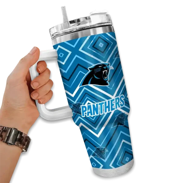 customized carolina panthers bold diamonds blue curved tumbler fashion forward.webp