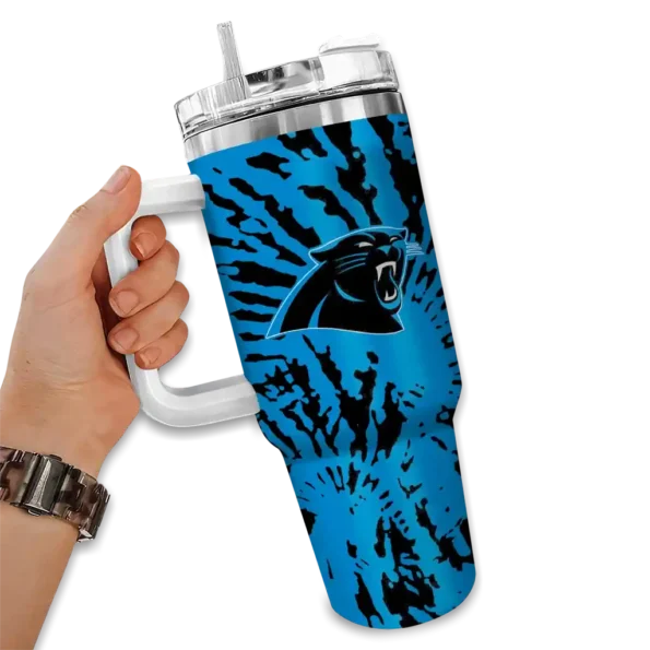 customized carolina panthers burst swirl blue curved tumbler fashion forward.webp