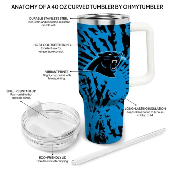 customized carolina panthers burst swirl blue curved tumbler new arrival.webp