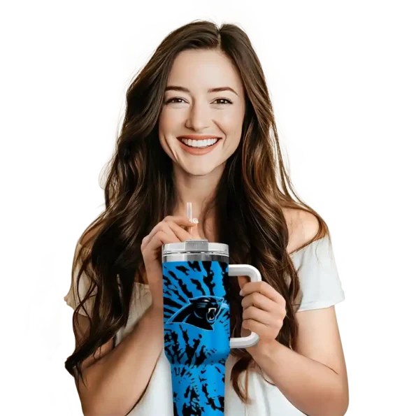 customized carolina panthers burst swirl blue curved tumbler premium grade.webp