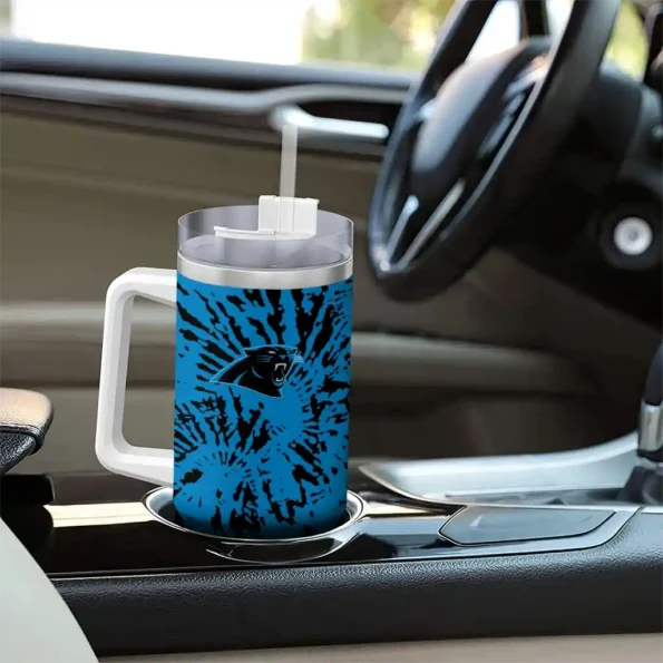 customized carolina panthers burst swirl blue curved tumbler trendy.webp