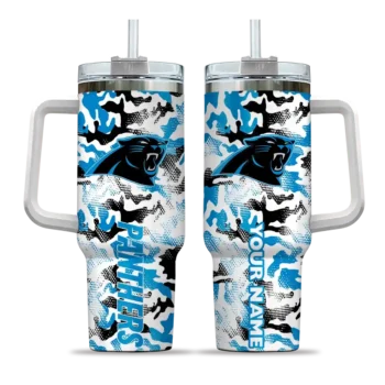 customized carolina panthers camo mashup blue white curved tumbler best selling.webp