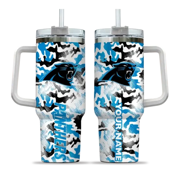 customized carolina panthers camo mashup blue white curved tumbler best selling.webp