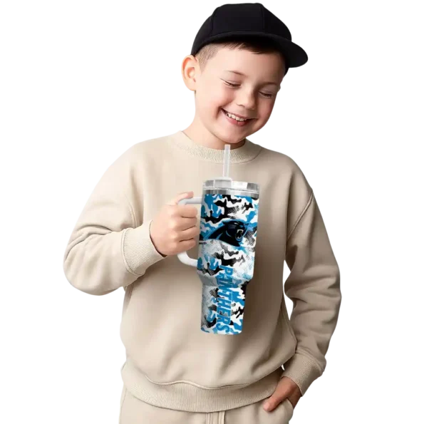 customized carolina panthers camo mashup blue white curved tumbler latest model.webp