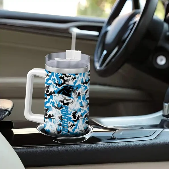 customized carolina panthers camo mashup blue white curved tumbler trendy.webp