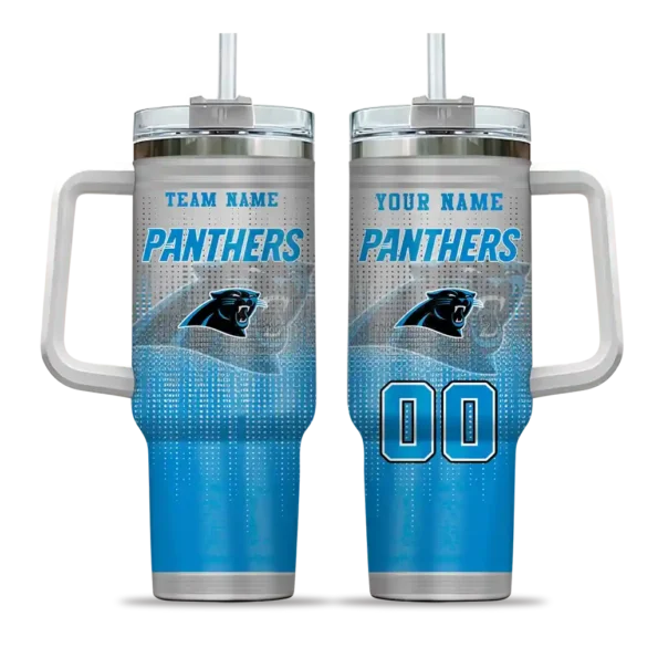 customized carolina panthers gradient dots blue curved tumbler best selling.webp