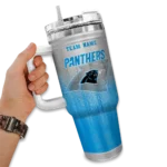 customized carolina panthers gradient dots blue curved tumbler best selling.webp