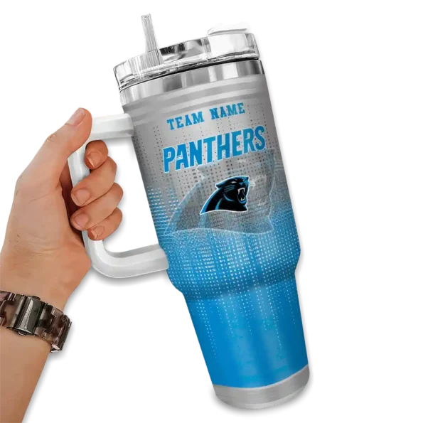 customized carolina panthers gradient dots blue curved tumbler fashion forward.webp