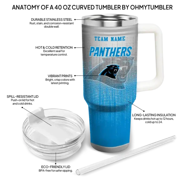 customized carolina panthers gradient dots blue curved tumbler new arrival.webp