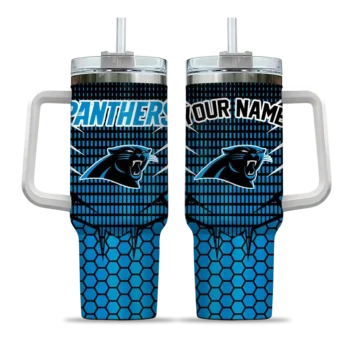 customized carolina panthers hex texture blue curved tumbler best selling.webp