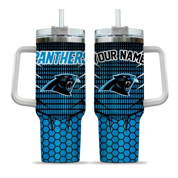 customized carolina panthers hex texture blue curved tumbler best selling.webp