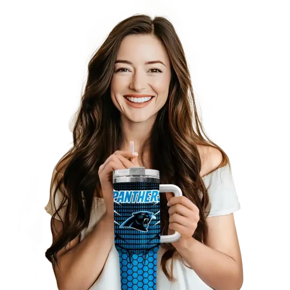 customized carolina panthers hex texture blue curved tumbler premium grade.webp