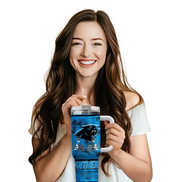 customized carolina panthers honey streaks blue curved tumbler premium grade.webp