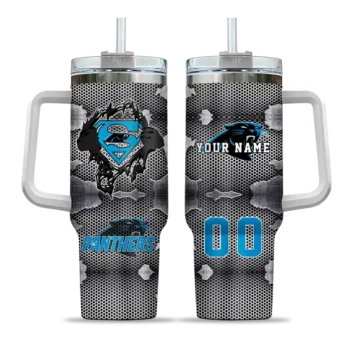 customized carolina panthers superman shield blue gray curved tumbler best selling.webp