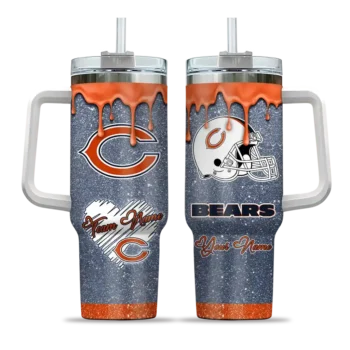 customized chicago bears heart helmet motif blue curved tumbler best selling.webp