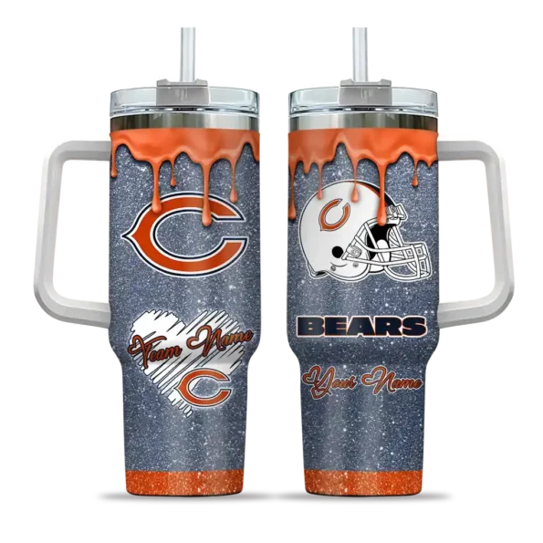 customized chicago bears heart helmet motif blue curved tumbler best selling.webp