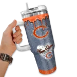customized chicago bears heart helmet motif blue curved tumbler best selling.webp