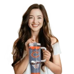 customized chicago bears heart helmet motif blue curved tumbler best selling.webp