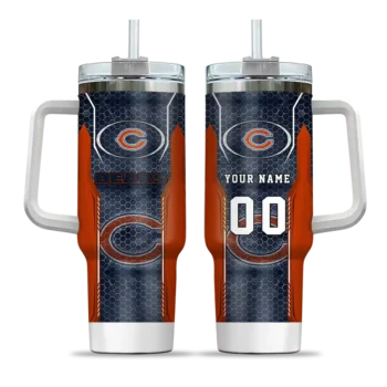 customized chicago bears hexagon armor blue curved tumbler best selling.webp