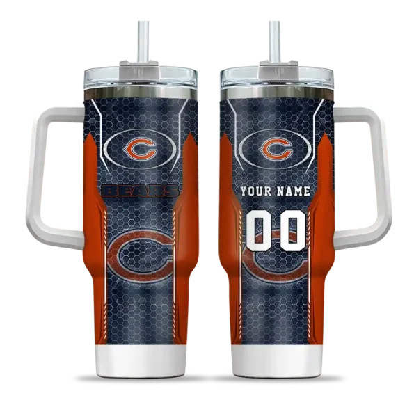 customized chicago bears hexagon armor blue curved tumbler best selling.webp