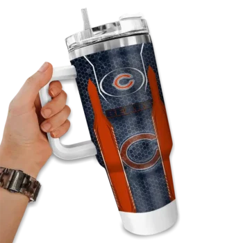 customized chicago bears hexagon armor blue curved tumbler fashion forward.webp