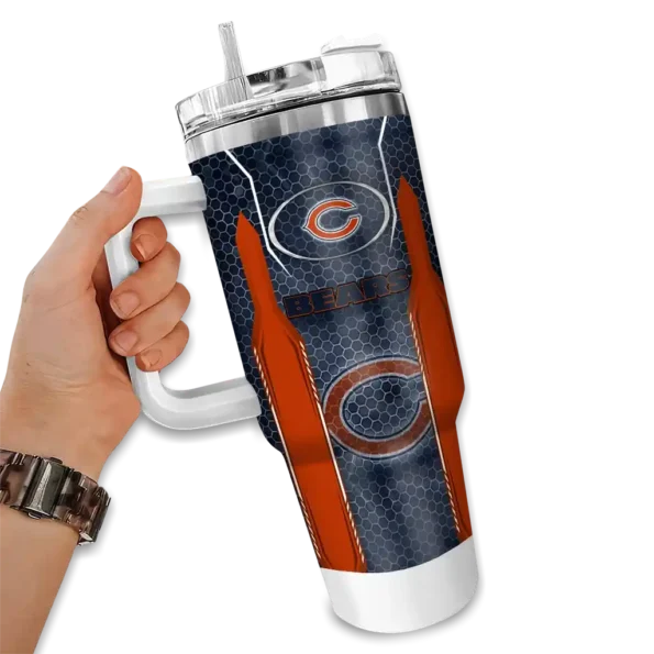 customized chicago bears hexagon armor blue curved tumbler fashion forward.webp