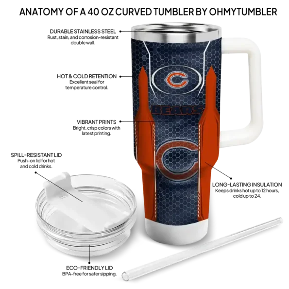 customized chicago bears hexagon armor blue curved tumbler new arrival.webp