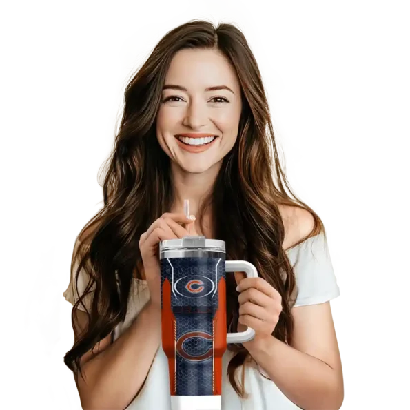 customized chicago bears hexagon armor blue curved tumbler premium grade.webp