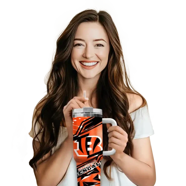 customized cincinnati bengals abstract paths orange curved tumbler premium grade.webp