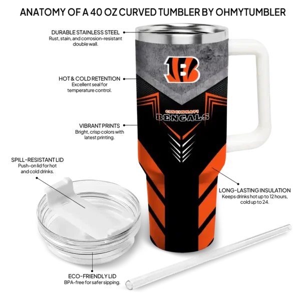 customized cincinnati bengals arrow armor orange black curved tumbler new arrival.webp