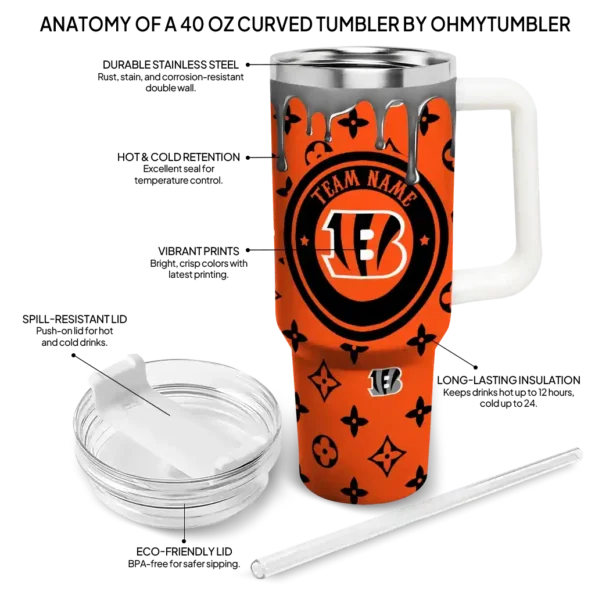 customized cincinnati bengals bullseye drips orange curved tumbler new arrival.webp