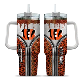 customized cincinnati bengals leopard zipper orange curved tumbler best selling.webp