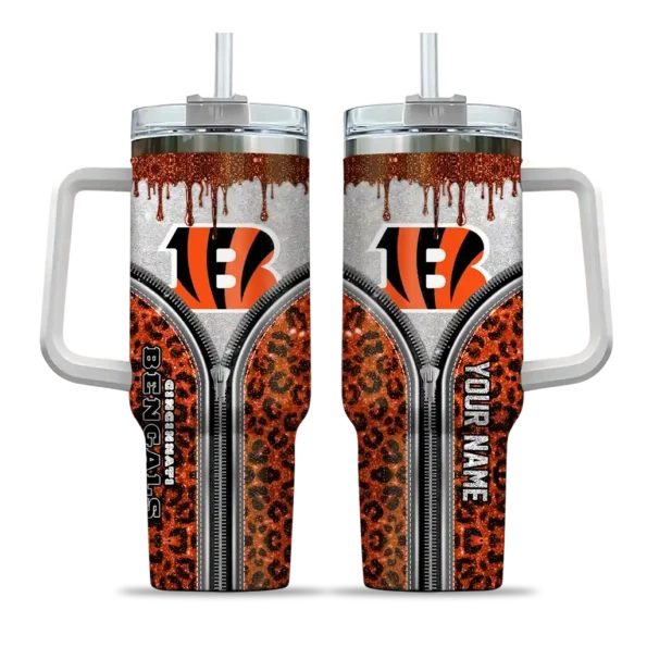 customized cincinnati bengals leopard zipper orange curved tumbler best selling.webp