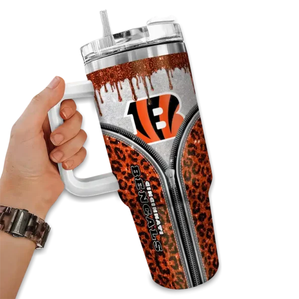customized cincinnati bengals leopard zipper orange curved tumbler fashion forward.webp