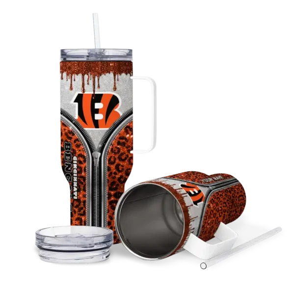 customized cincinnati bengals leopard zipper orange curved tumbler high quality.webp