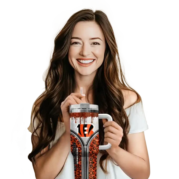 customized cincinnati bengals leopard zipper orange curved tumbler premium grade.webp