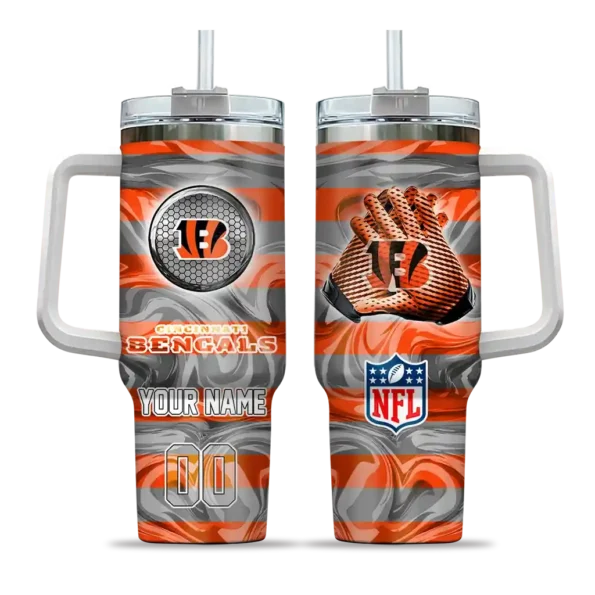 customized cincinnati bengals marbled stripes orange curved tumbler best selling.webp