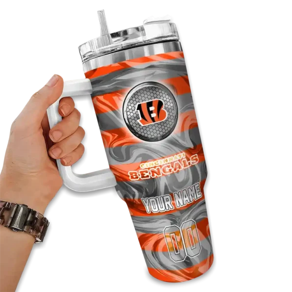 customized cincinnati bengals marbled stripes orange curved tumbler fashion forward.webp