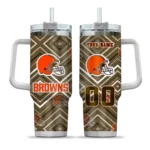 customized cleveland browns bold diamonds brown curved tumbler best selling.webp