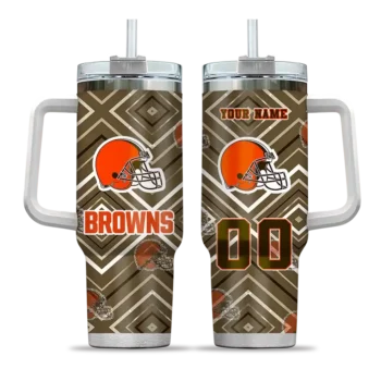 customized cleveland browns bold diamonds brown curved tumbler best selling.webp