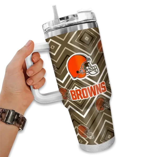 customized cleveland browns bold diamonds brown curved tumbler fashion forward.webp