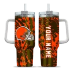 customized cleveland browns burst swirl brown curved tumbler best selling.webp