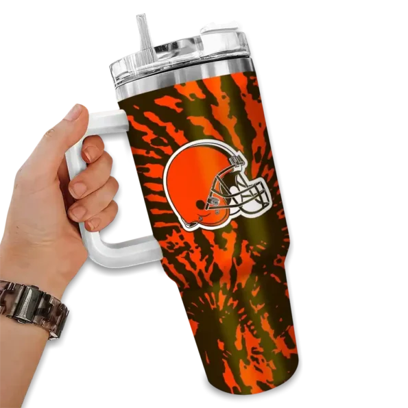 customized cleveland browns burst swirl brown curved tumbler fashion forward.webp
