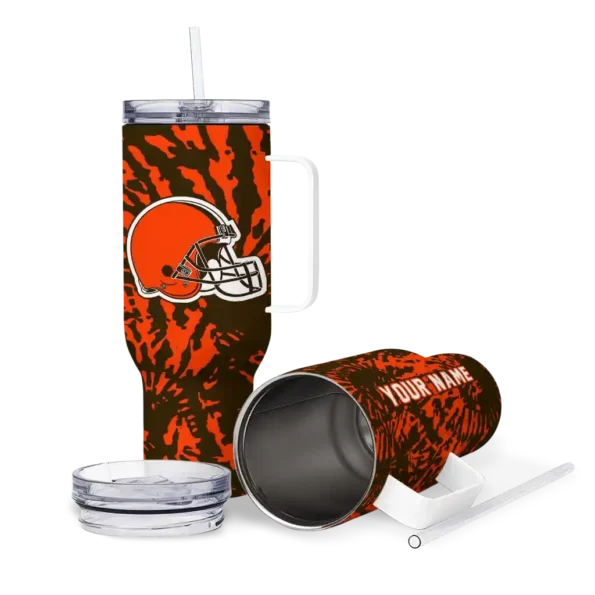 customized cleveland browns burst swirl brown curved tumbler high quality.webp