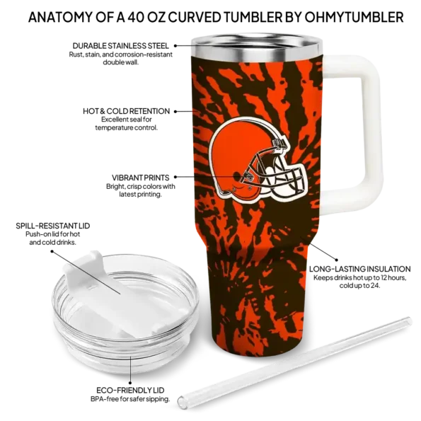 customized cleveland browns burst swirl brown curved tumbler new arrival.webp