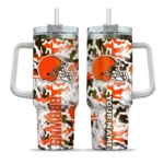 customized cleveland browns camo mashup brown white curved tumbler best selling.webp